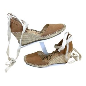 Sam Edelman Espadrille Heels Wedges Tan Suede Lace Up (8.5)